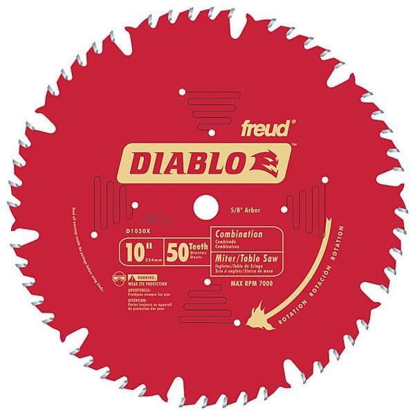 D1050X Diablo Combination Blade, 10" diameter, 5/8" arbor, 50 teeth ATB